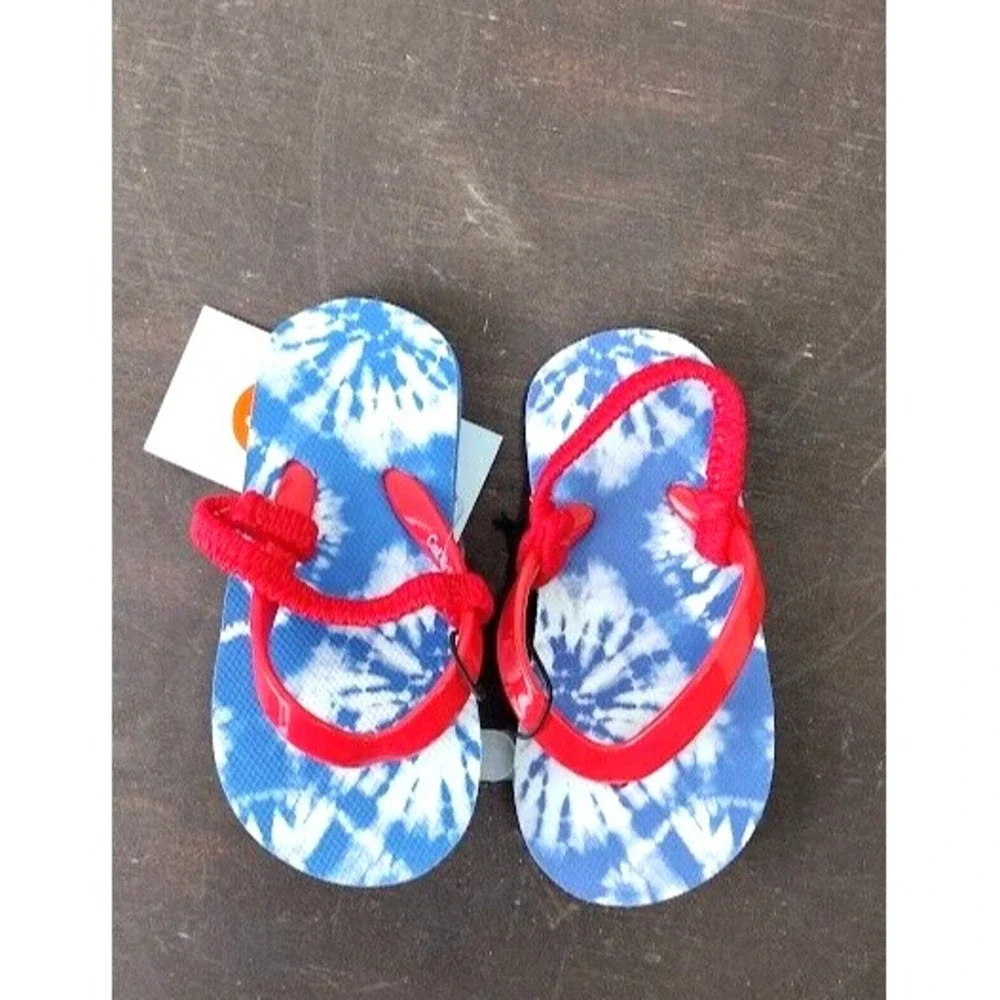 Cat Jack Kids Toddler Flip Flops Sandals Blue Tie Dye Red Strap Size S 5/6‎